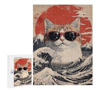 Puzzle 500 PCS Cool Cat At The Great Wave Puzzles pour Adultes Jouets Anti-Stress Vacances À La Maison Tuer Le Temps Faire Travailler Le Cerveau 500 PCS