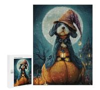Puzzle 500 PCS Dog Wizard on Pumpkin Halloween Night Puzzles pour Adultes, Jouet, Décoration Murale, Motif À Assembler, Idéal comme Cadeau pour Toute La Famille 500 PCS