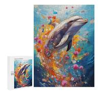 Puzzle 500 PCS Dolphin Swimming in Paint Puzzles pour Adultes, Jouet, Décoration Murale, Cadeau d'anniversaire, Idéal pour Toute La Famille 500 PCS