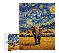 Puzzle 500 PCS Elephant Under Starry Night Sky Painting Puzzles pour Adultes, Jouet, Décoration Murale, Motif À Assembler, Idéal comme Cadeau pour Toute La Famille 500 PCS