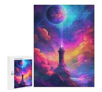 Puzzle 500 PCS Fantasy Lighthouse in Space Puzzle pour Adolescents Améliorez Votre Mémoire Entraînez Votre Cerveau Et Vos Mains Jouets Addictifs pour Cultiver La Patience 500 PCS