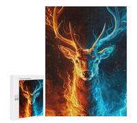Puzzle 500 PCS Fire & Ice Deer Art Print Puzzles pour Adolescents - Anti-Stress - Défi Éducatif - Idée Cadeau Et Anniversaire Unique 500 PCS