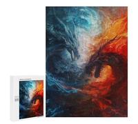 Puzzle 500 PCS Fire Vs. Ice Dragons Artwork Puzzles pour Adultes Améliorent La Mémoire Interaction Parent-Enfant Casse-tête Jeux De Société en Famille 500 PCS