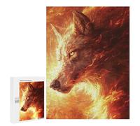 Puzzle 500 PCS Flaming Wolf Art Print -6 Puzzles pour Adultes Améliorent La Mémoire Interaction Parent-Enfant Casse-tête Jeux De Société en Famille 500 PCS