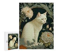 Puzzle 500 PCS Floral Cat Art Print -3 Puzzles pour Adultes - Cadeau d'anniversaire - Jeu Difficile Et Stimulant - Cadeaux