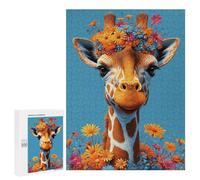 Puzzle 500 PCS Floral Crown Giraffe Art Print Puzzle pour Adolescents Améliorez Votre Mémoire Entraînez Votre Cerveau Et Vos Mains Jouets Addictifs pour Cultiver La Patience 500 PCS