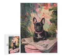 Puzzle 500 PCS French Bulldog Reading Newspaper Puzzles pour Adultes Améliorent La Mémoire Interaction Parent-Enfant Casse-tête Jeux De Société en Famille 500 PCS