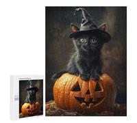 Puzzle 500 PCS Halloween Black Cat Pumpkin Decor Puzzles pour Adultes - Cadeau d'anniversaire - Jeu Difficile Et Stimulant - Cadeaux