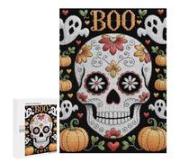 Puzzle 500 PCS Halloween Embroidery Skull with Pumpkins and Ghosts Puzzles pour Adultes, Jouet, Décoration Murale, Motif À Assembler, Idéal comme Cadeau pour Toute La Famille 500 PCS