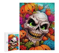 Puzzle 500 PCS Halloween Skull with Pumpkins Puzzles pour Adultes - Cadeau d'anniversaire - Jeu Difficile Et Stimulant - Cadeaux