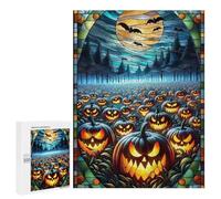 Puzzle 500 PCS Halloween Stained Glass Window Puzzles pour Adolescents - Anti-Stress - Défi Éducatif - Idée Cadeau Et Anniversaire Unique 500 PCS