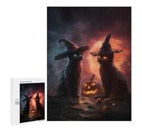 Puzzle 500 PCS Halloween Witch Cats Puzzles pour Adolescents - Anti-Stress - Défi Éducatif - Idée Cadeau Et Anniversaire Unique 500 PCS