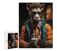 Puzzle 500 PCS Hipster Monkey Sipping Coffee Puzzles pour Adultes - Cadeau d'anniversaire - Jeu Difficile Et Stimulant - Cadeaux