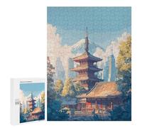 Puzzle 500 PCS Japanese Temple with Mount Fuji Backdrop Puzzles pour Adultes, Jouet, Décoration Murale, Difficile, Difficile, Cadeaux Uniques pour Anniversaire Et Noël 500 PCS