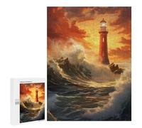 Puzzle 500 PCS Lighthouse in Stormy Seas Puzzles pour Adultes Améliorent La Mémoire Interaction Parent-Enfant Casse-tête Jeux De Société en Famille 500 PCS