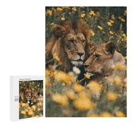 Puzzle 500 PCS Lion Couple in Yellow Flowers Puzzle pour Adolescents Améliorez Votre Mémoire Entraînez Votre Cerveau Et Vos Mains Jouets Addictifs pour Cultiver La Patience 500 PCS