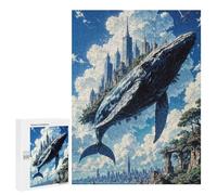 Puzzle 500 PCS Majestic Sky Whale Carrying A Floating City Above A Coastal Metropolis Puzzles Pour Adultes, Jouet, Décoration Murale, Difficile, Difficile, Cadeaux Uniques Pour Anniversaire Et Noël 50