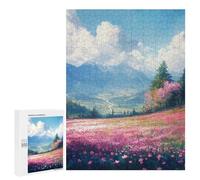 Puzzle 500 PCS Mountain Valley with Pink Flowers Puzzle pour Adolescents Améliorez Votre Mémoire Entraînez Votre Cerveau Et Vos Mains Jouets Addictifs pour Cultiver La Patience 500 PCS