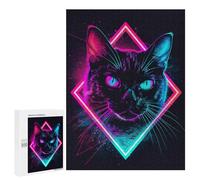 Puzzle 500 PCS Neon Cat Art Print Puzzle pour Adolescents Améliorez Votre Mémoire Entraînez Votre Cerveau Et Vos Mains Jouets Addictifs pour Cultiver La Patience 500 PCS