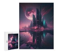 Puzzle 500 PCS Neon Cityscape with Giant Moon -1 Puzzles pour Adultes, Jouet, Décoration Murale, Cadeau d'anniversaire, Idéal pour Toute La Famille 500 PCS