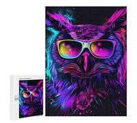 Puzzle 500 PCS Neon Owl Sunglasses Art Print Puzzles pour Adultes Améliorent La Mémoire Interaction Parent-Enfant Casse-tête Jeux De Société en Famille 500 PCS