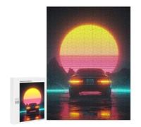 Puzzle 500 PCS Neon Retro Sunset Car Scene Puzzle pour Adolescents Améliorez Votre Mémoire Entraînez Votre Cerveau Et Vos Mains Jouets Addictifs pour Cultiver La Patience 500 PCS