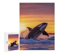 Puzzle 500 PCS Orca Leaping Sunset in ICY Waters Puzzles pour Adultes, Jouet, Décoration Murale, Difficile, Difficile, Cadeaux Uniques pour Anniversaire Et Noël 500 PCS