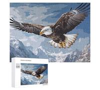 Puzzle 500 PCS pour Adolescentes Bald Eagle Soaring Above Snow-Capped Peaks Puzzles pour Adolescentes Jeux Amusants Assemblage De Motifs Aide À Exercer Le Cerveau 500 PCS