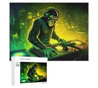 Puzzle 500 PCS pour Adolescentes Chimp DJ Neon Lights Puzzles pour Adolescentes Jeux Amusants Assemblage De Motifs Aide À Exercer Le Cerveau 500 PCS