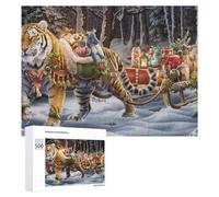 Puzzle 500 PCS pour Adolescentes Christmas Tiger Sleigh Ride Puzzles pour Adolescentes Jeux Amusants Assemblage De Motifs Aide À Exercer Le Cerveau 500 PCS