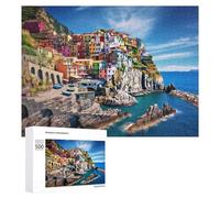 Puzzle 500 PCS pour Adolescentes Colorful Coastal Village by The Sea -1 Puzzles pour Adolescentes Jeux Amusants Assemblage De Motifs Aide À Exercer Le Cerveau 500 PCS