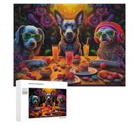 Puzzle 500 PCS pour Adolescentes Colorful Dogs Enjoying A Festive Meal Puzzles pour Adolescentes Jeux Amusants Assemblage De Motifs Aide À Exercer Le Cerveau 500 PCS