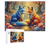 Puzzle 500 PCS pour Adolescentes Colorful Foxes in Autumn Forest Puzzles pour Adolescentes Jeux Amusants Assemblage De Motifs Aide À Exercer Le Cerveau 500 PCS