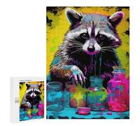Puzzle 500 PCS pour Adolescentes Colorful Raccoon Artwork-3 Puzzles pour Adolescentes Jeux Amusants Assemblage De Motifs Aide À Exercer Le Cerveau 500 PCS