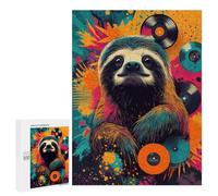 Puzzle 500 PCS pour Adolescentes Colorful Sloth with Vinyl Records Happy Sloth Vibes Puzzle pour Adultes, Jouet, Décoration Murale, Cadeaux pour Femmes, Cadeaux Uniques pour Anniversaire Et Noël 500