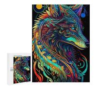 Puzzle 500 PCS pour Adolescentes Colorful Wolf Artwork -4 Puzzles pour Adolescentes Jeux Amusants Assemblage De Motifs Aide À Exercer Le Cerveau 500 PCS