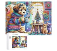 Puzzle 500 PCS pour Adolescentes Cozy Winter Scene with Pets Puzzles pour Adolescentes Jeux Amusants Assemblage De Motifs Aide À Exercer Le Cerveau 500 PCS