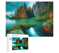 Puzzle 500 PCS pour Adolescentes Enchanted Lagoon with Colorful Islands Puzzles pour Adolescentes Jeux Amusants Assemblage De Motifs Aide À Exercer Le Cerveau 500 PCS