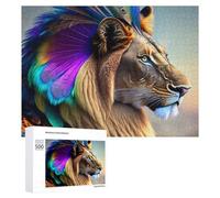 Puzzle 500 PCS pour Adolescentes Fantasy Lion with Peacock Feathers Puzzles pour Adolescentes Jeux Amusants Assemblage De Motifs Aide À Exercer Le Cerveau 500 PCS