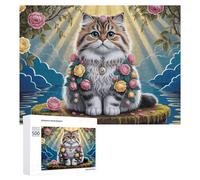 Puzzle 500 PCS pour Adolescentes Floral Fantasy Cat Artwork -2 Puzzles pour Adolescentes Jeux Amusants Assemblage De Motifs Aide À Exercer Le Cerveau 500 PCS