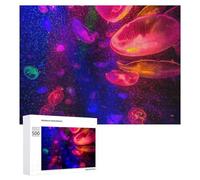 Puzzle 500 PCS pour Adolescentes Glowing Jellyfish in Neon Colors Puzzles pour Adolescentes Jeux Amusants Assemblage De Motifs Aide À Exercer Le Cerveau 500 PCS