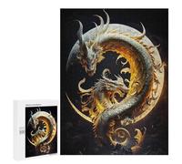 Puzzle 500 PCS pour Adolescentes Golden Dragon Moon Artwork Puzzles pour Adolescentes Jeux Amusants Assemblage De Motifs Aide À Exercer Le Cerveau 500 PCS
