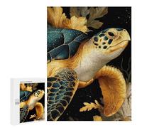 Puzzle 500 PCS pour Adolescentes Golden Turtle with Floral Accents Puzzle pour Adultes, Jouet, Décoration Murale, Cadeaux pour Femmes, Cadeaux Uniques pour Anniversaire Et Noël 500 PCS