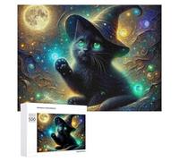 Puzzle 500 PCS pour Adolescentes Magical Witch Cat Night Sky Puzzles pour Adolescentes Jeux Amusants Assemblage De Motifs Aide À Exercer Le Cerveau 500 PCS