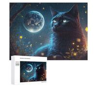Puzzle 500 PCS pour Adolescentes Mystical Night Cat with Moon Puzzles pour Adolescentes Jeux Amusants Assemblage De Motifs Aide À Exercer Le Cerveau 500 PCS
