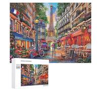 Puzzle 500 PCS pour Adolescentes Parisian Charm A Cozy Street Scene with Eiffel Tower View Puzzles pour Adolescentes Jeux Amusants Assemblage De Motifs Aide À Exercer Le Cerveau 500 PCS