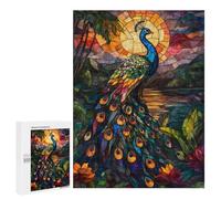 Puzzle 500 PCS pour Adolescentes Peacock Stained Glass Sunset Puzzle pour Adultes, Jouet, Décoration Murale, Cadeaux pour Femmes, Cadeaux Uniques pour Anniversaire Et Noël 500 PCS