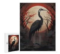 Puzzle 500 PCS pour Adolescentes Red Moon and Black Stork Puzzle pour Adultes, Jouet, Décoration Murale, Cadeaux pour Femmes, Cadeaux Uniques pour Anniversaire Et Noël 500 PCS