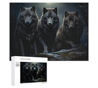 Puzzle 500 PCS pour Adolescentes Three Mystical Wolves in The Moonlight Puzzles pour Adolescentes Jeux Amusants Assemblage De Motifs Aide À Exercer Le Cerveau 500 PCS