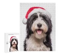 Puzzle 500 PCS pour Adolescentes Tibetan Terrier Dog with Santa Hat Portrait Puzzle pour Adultes, Jouet, Décoration Murale, Cadeaux pour Femmes, Cadeaux Uniques pour Anniversaire Et Noël 500 PCS